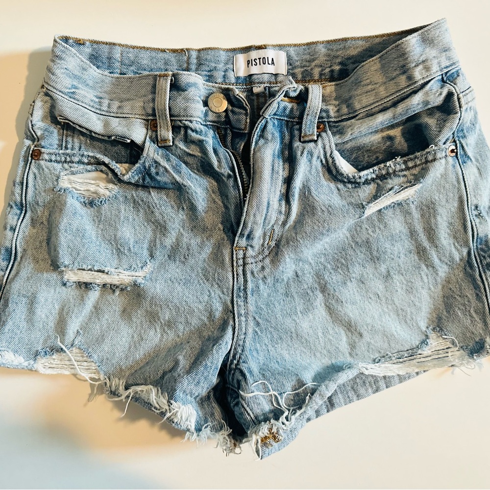 Pistola Distressed Light Blue Jean Shorts